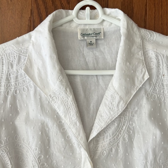 Coldwater Creek pretty embroidered white tie waist blouse - Picture 3 of 11